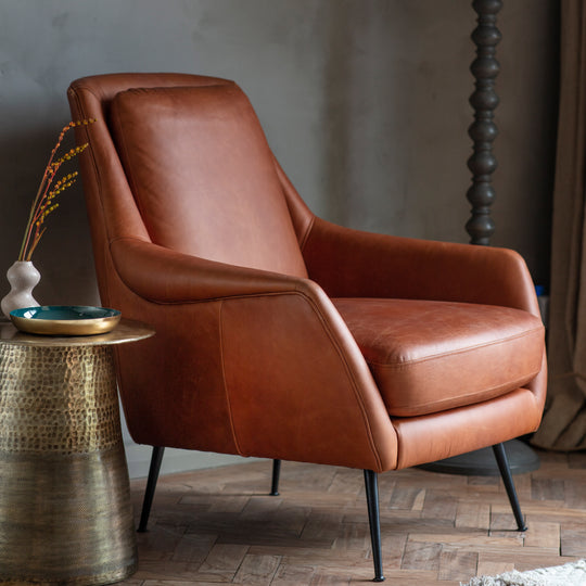 Brompton Retro Leather Armchair | Brown
