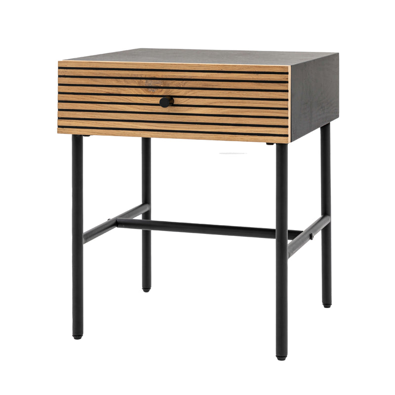 Hyland Bedside Table with Drawer | Black/Natural