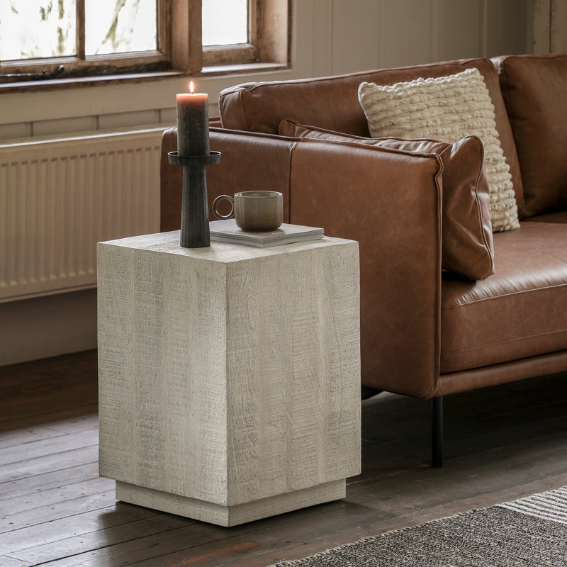 Iowa Rustic Square Side Table | Whitewash Mango Wood
