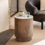 Marmo Round Marble Top Side Table | Natural Mango Wood
