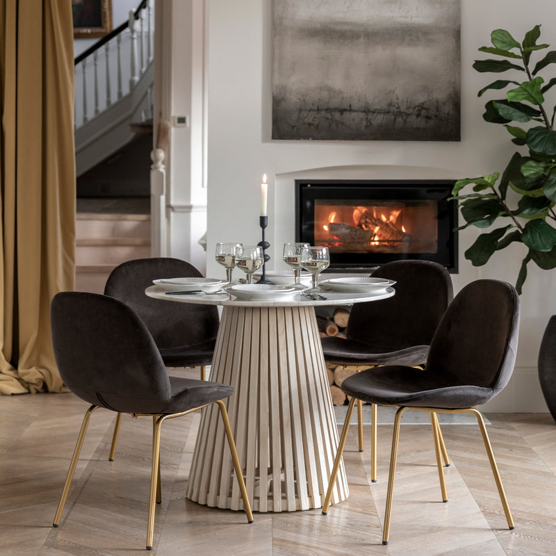 Soho Round Marble Top Dining Table | Natural Mango Wood