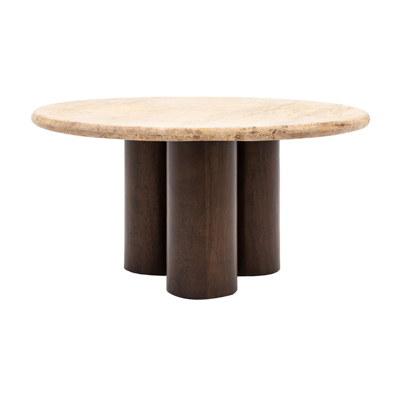 Trevi Round Stone Top Coffee Table | Dark Mango Wood