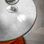 Turin Round Marble Top Side Table | Orange Glass