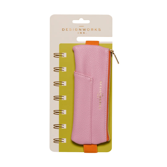 Vegan Leather Pen Pouch | Pink & Orange
