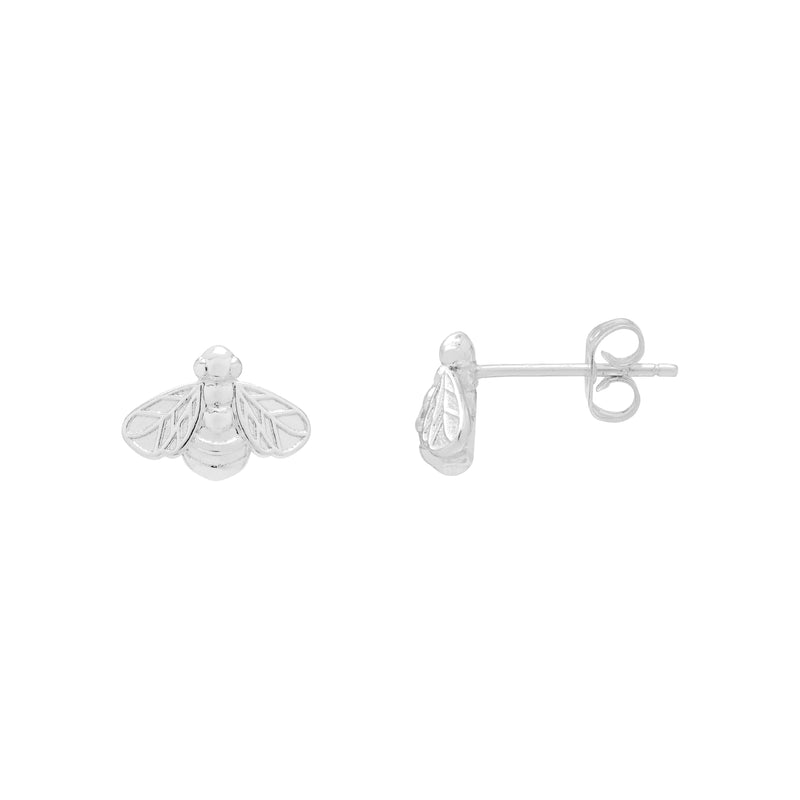 Bee Stud Earrings | Silver Plated