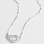 CZ Interlocking Heart Charm Necklace | Silver Plated