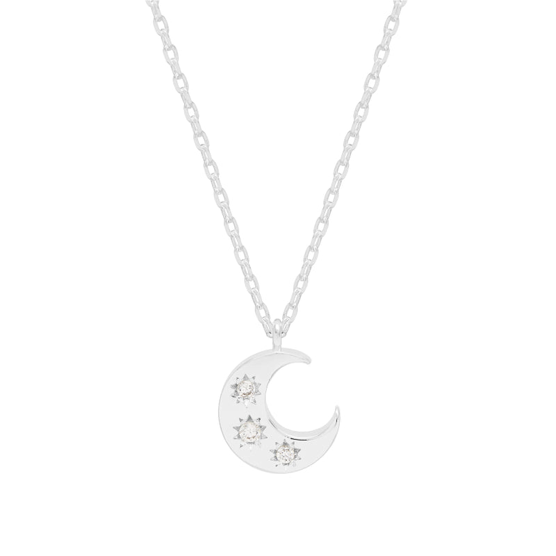 CZ Moon Necklace | Silver Plated