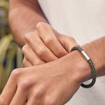 Men's Single Plaited Leather Bracelet | Khaki