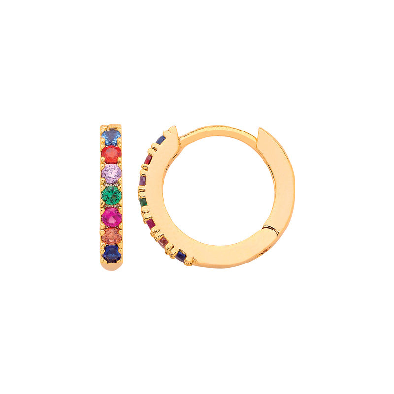 Pave Hoop Earrings with Multicoloured CZ | Gold Plated