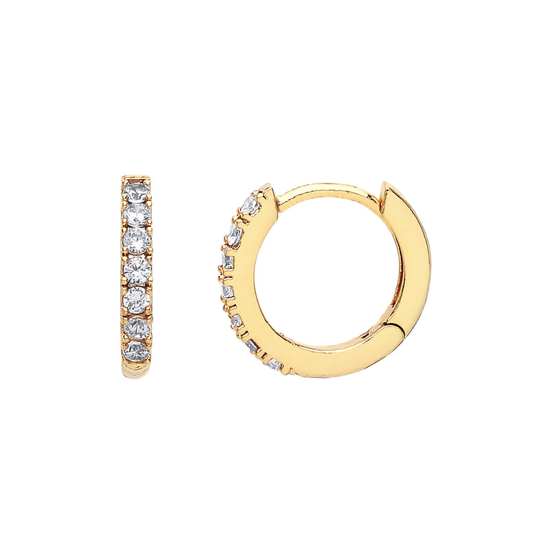 Pave Set Hoop Earrings with White CZ | Gold Plated