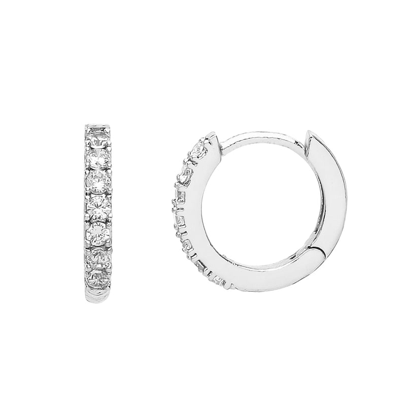 Pave Set Hoop Earrings with White CZ | Silver Plated