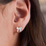 Pearl Bow Stud Earrings | Silver Plated