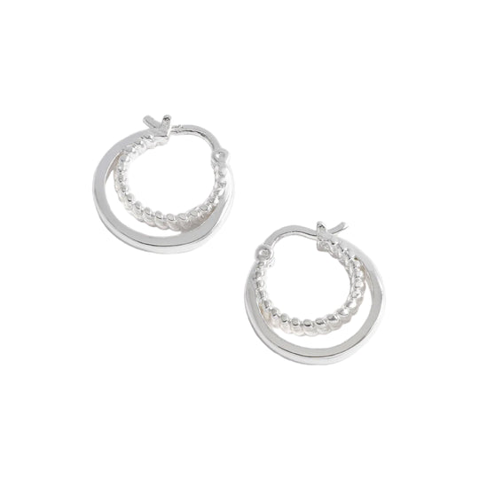 Twisted Double Hoop Earrings | Silver Plated
