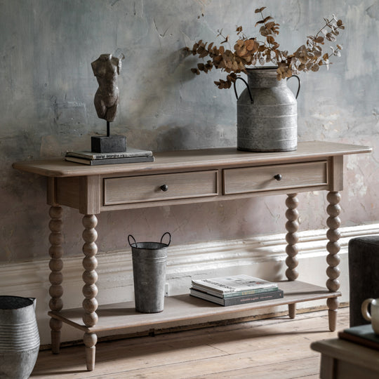 Artisan Bobbin 2 Drawer Console Table | Limewashed Oak