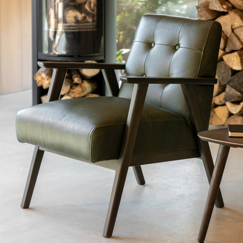 Blackhall Scandi Leather Armchair | Heritage Green