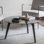 Blair Round Smoked Glass Coffee Table | Black Oak