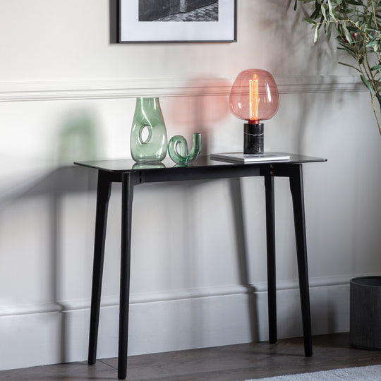 Blair Smoked Glass Console Table | Black Oak