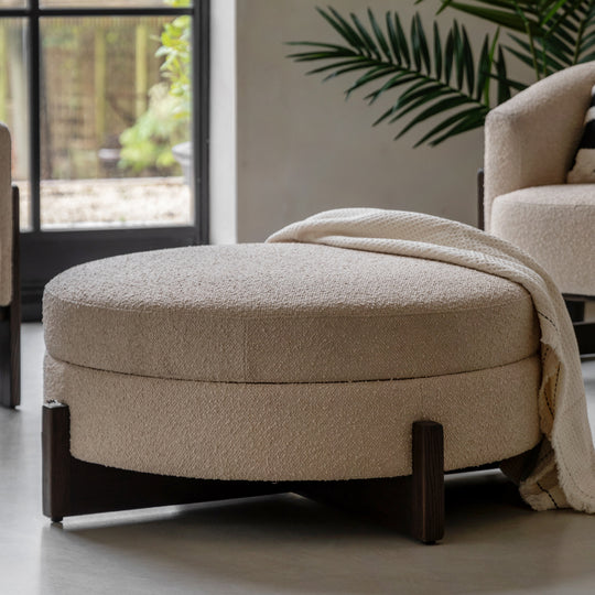 Cercola Curved Boucle Footstool | Cream