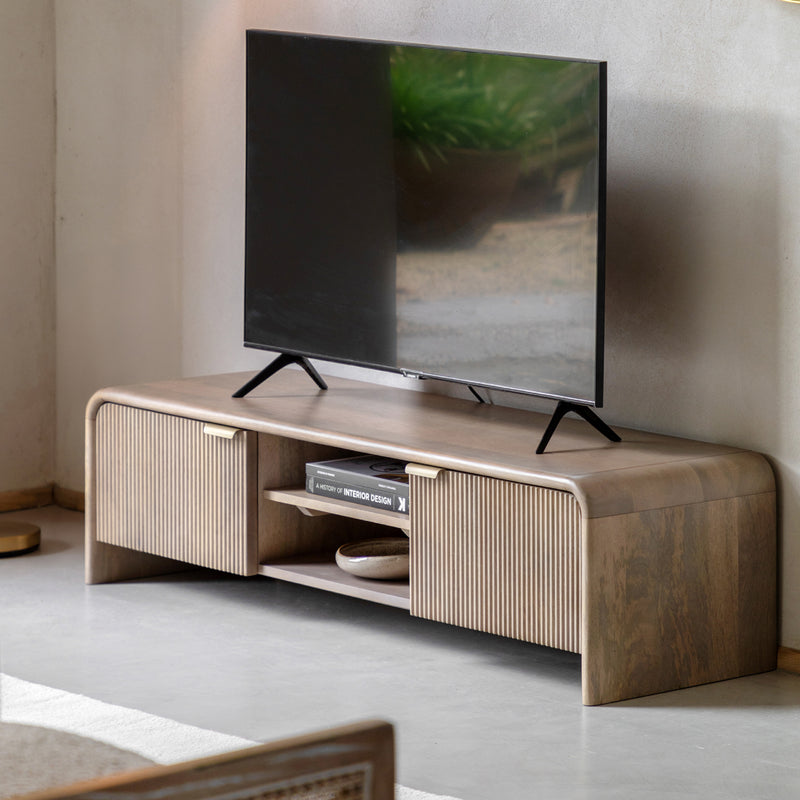 Colonna Fluted Media Unit | Mango Wood
