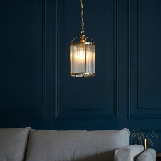 Lambeth Ribbed Pendant Light | Antique Brass | Small