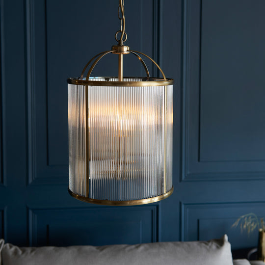 Lambeth Ribbed Pendant Light | Antique Brass | Large