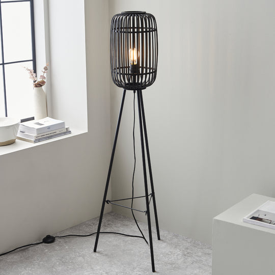 Mathias Bamboo Cage Floor Light | Black