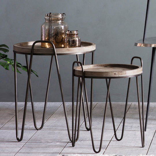 Nuffield Fir Wood Nesting Side Tables | Bronze/Natural | Set of 2