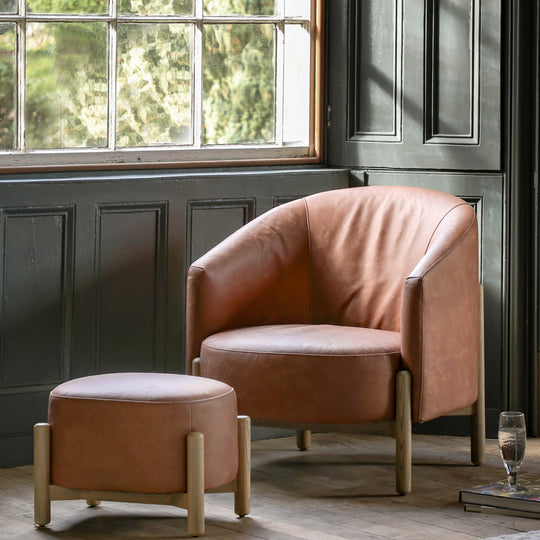 Tindon Curve Leather Armchair | Vintage Brown