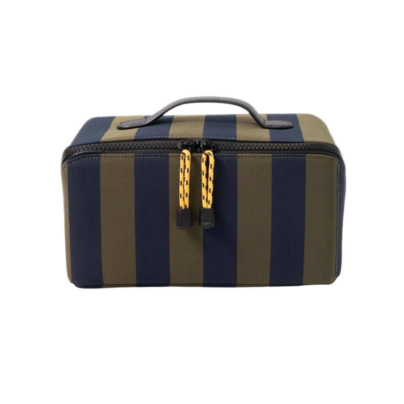Vegan Leather Flat Lay Wash Bag | Khaki/Navy Stripe