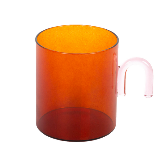 Arch Handled Glass Mug | Amber & Pink