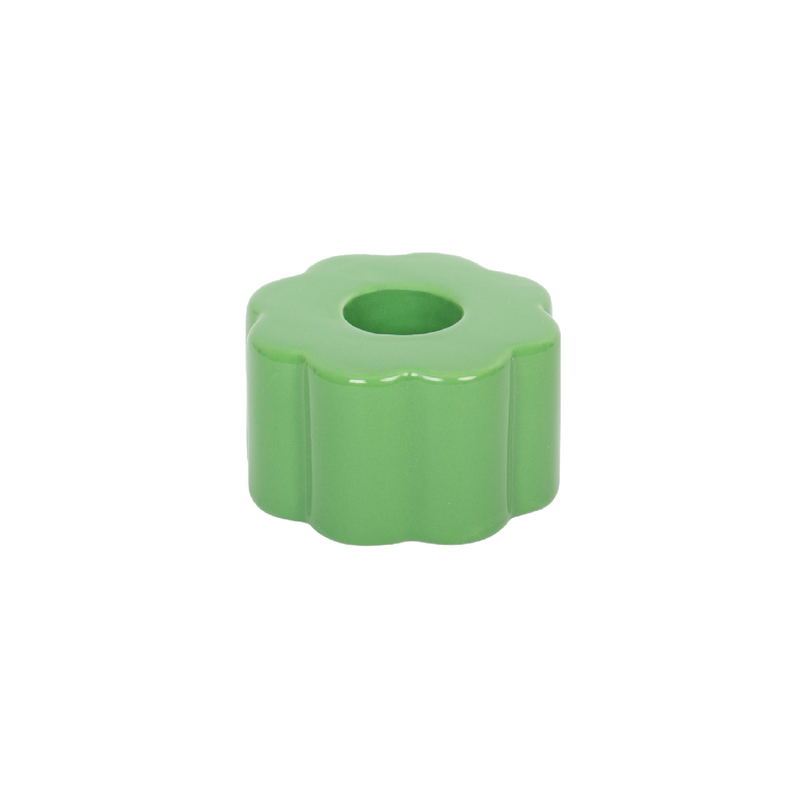 Ceramic Retro Flower Candle Holder | Green