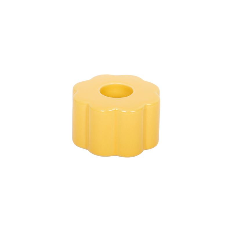 Ceramic Retro Flower Candle Holder | Yellow