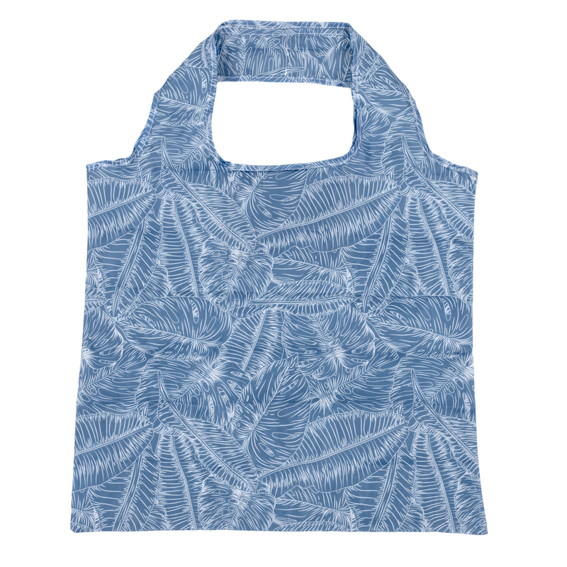 Foldable Shopper Big Bag (45 x 42cm) | Made from Recycled RPET Bottles | Blue Tropical Leaves