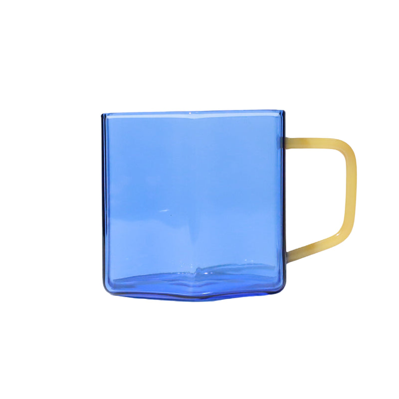 Geometric Glass Mug | Blue & Yellow
