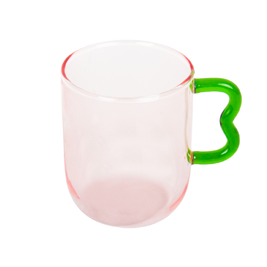 Wave Handled Glass Mug | Pink & Green