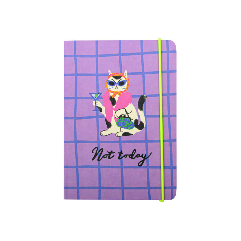 Hijinx 'Not Today' Cocktail Cat Notebook | Purple | A6