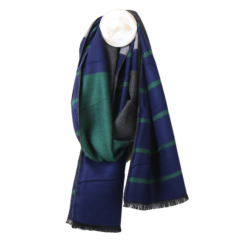 Men's Viscose Stripe Print Scarf | Blue & Green