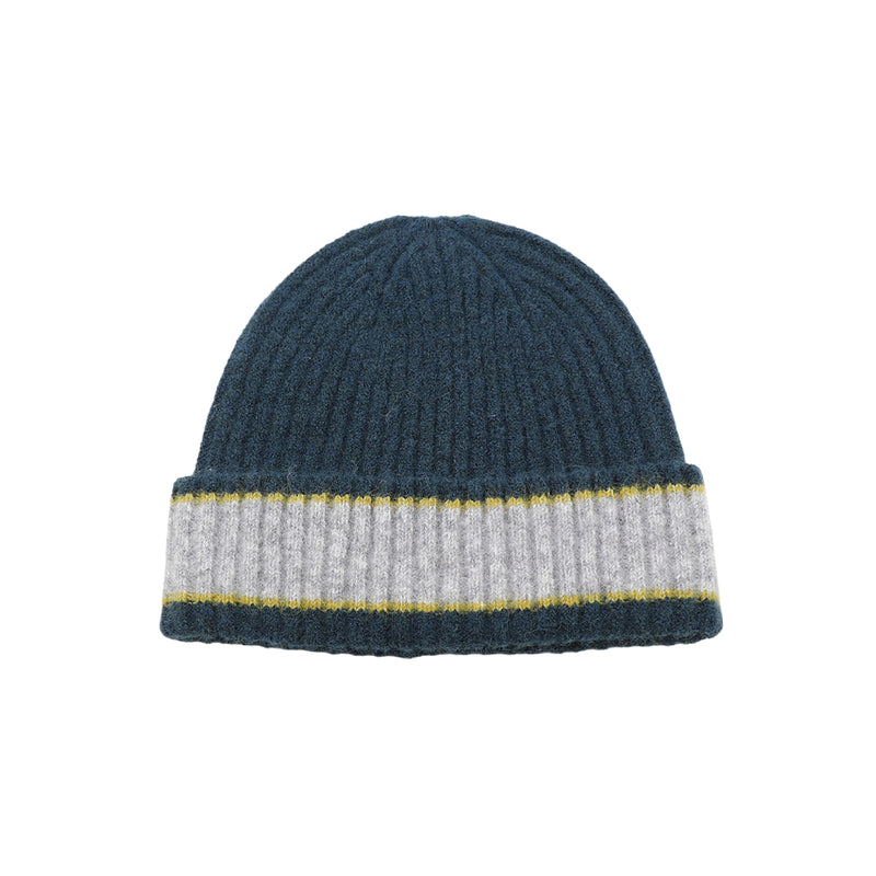 Men's Ribbed Colour Block Beanie Hat | Teal/Grey