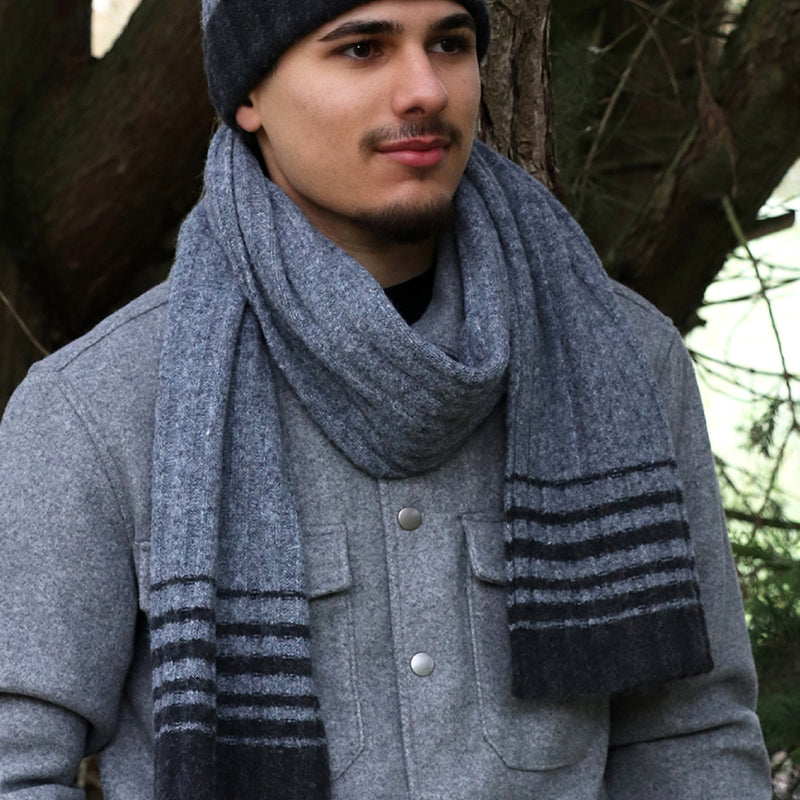 Men's Ribbed Knit Winter Scarf | Grey/Black