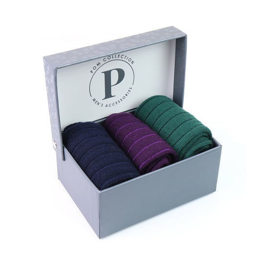 Men's Ribbed Socks Box | Purple/Green/Navy | Set of 3