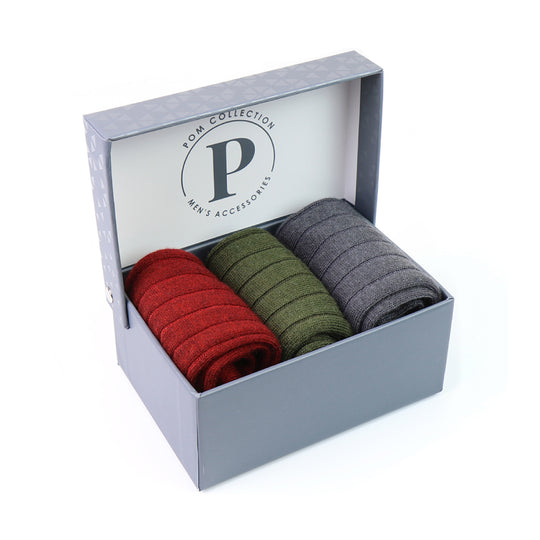 Men's Ribbed Socks Box | Red/Khaki/Grey | Set of 3