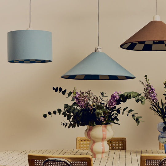 Checkered Drum Shade | Damson Blue