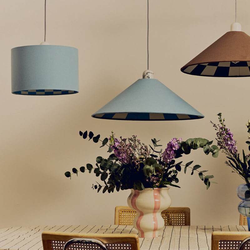 Checkered Drum Shade | Damson Blue