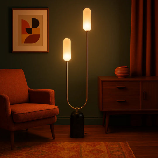 2 Shade Marble Curve Floor Lamp | Olive Green