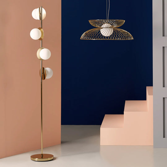 4 Shade Opal Disk Floor Light | Brass