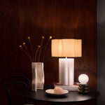 Ceramic Flower Table Lamp with Linen Shade | White