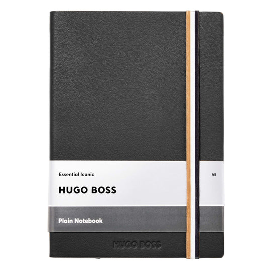 Essential Iconic Plain A5 Notebook with Tricolour Strap | Black