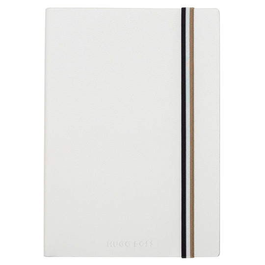 Iconic Plain A5 Notebook with Tricolour Strap | White
