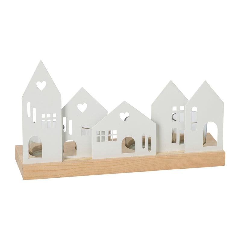Heart Village Tealight Holder | White | 28cm
