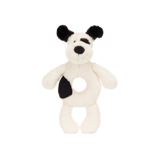 Bashful Black & Cream Puppy Ring Rattle | Baby Jellycat
